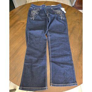 Dressbarn Womens 16W Embellished Denim Jeans With Rhinestone Accents
